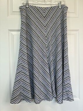 Banana Republic Linen Skirt Womens 10 Side Zip Blue White Tan Diagonal Stripes